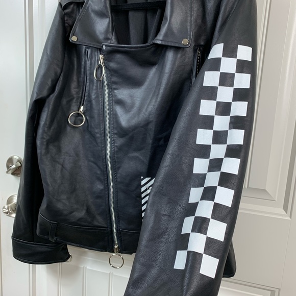 fashion nova Black Jacket Peace Race Faux Leather - Picture 7 of 12